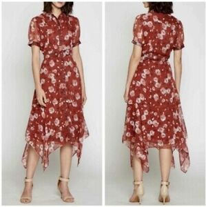 Walter Baker Floral Asymmetric metallic fil coupé midi shirt dress SZ Small